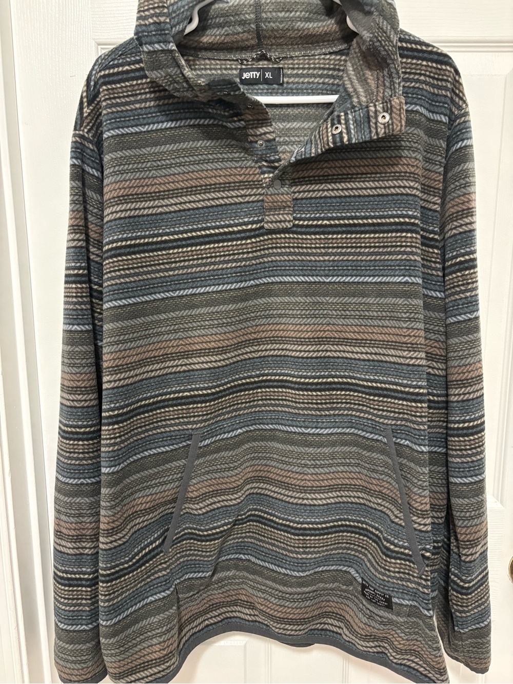 Jetty XL Men's Striped Hooded Pullover - Gray & Tan